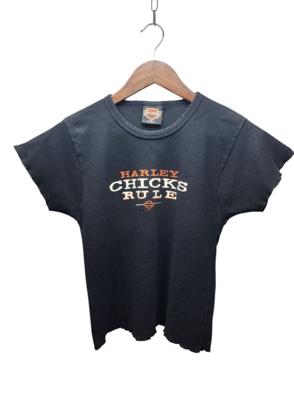 Harley-Davidson "Harley Chics Rule" Graphic Womens Baby T-Shirt Medium Black Y2K